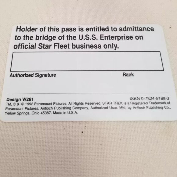 Star Trek Fan Club U.S.S. ENTERPRISE NCC-1701-D OFFICIAL BRIDGE PASS ST:TNG Mint - Picture 2 of 2